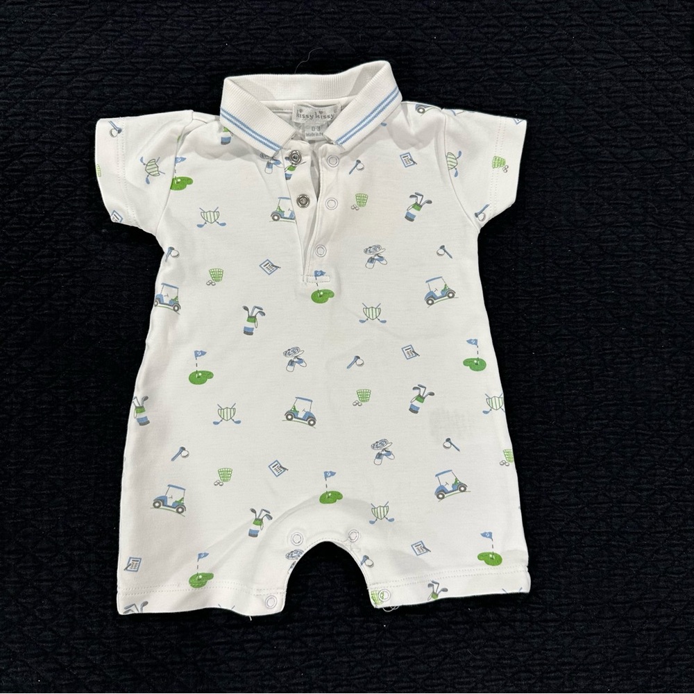 KISSY KISSY BABY BOYS 18 HOLES GOLF PRINT PLAYSUIT ROMPER - BLUE